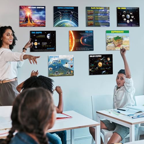 Pasimy 12 Pcs Science Classroom Posters Earth Solar System Moon Water Cycle Plate Tectonics Quakes Volcanic Geological Educational Posters for Middle High School Science Laboratory Wall Decorations