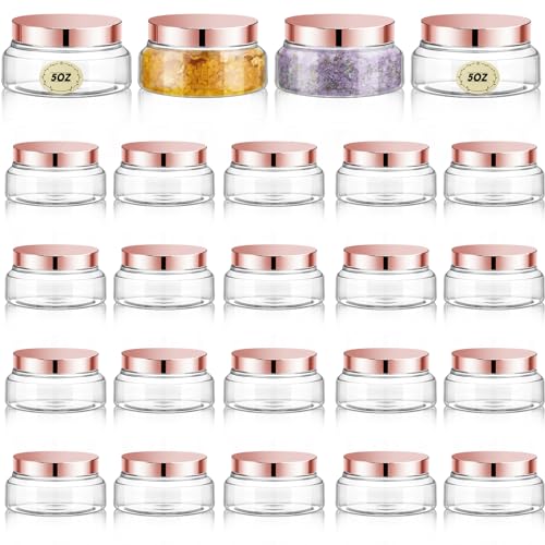24 Pack Plastic Cosmetic Jars with Lids Label, 5 oz, Clear, Rose Gold - color: Clear, Rose Gold, size: 5 oz