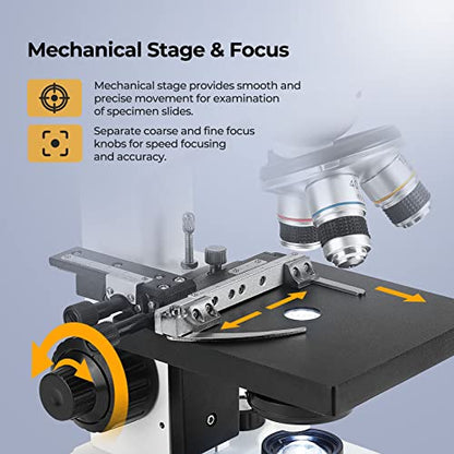 [24MP Smart Monitor] Vabiooth Dual-View Compound Microscope 40X-2500X Magnification with 7" Monitor Free Software-One Click Capturing Images & Video, Measuring Lengths, Wide-Field Eyepieces - style: 24MP Smart Monitor
