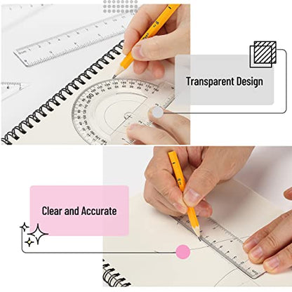 Mr. Pen- Geometry Set, 13 pcs, 3 Metal Compasses, Protractor, 6" Ruler - color: Pink
