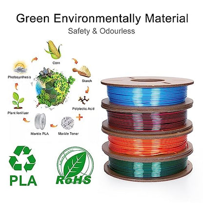 Kretrum Silk Dual Color 3D Printer Filament Bundle, 1.75 mm Color Changing PLA Bundle, 4 Spools 250g Each (Rose & Blue, Red & Gold, Violet & Green, Blue & Green) - color: Silk Dual-color：rose&blue, Red&gold, Violet&green, Blue&green