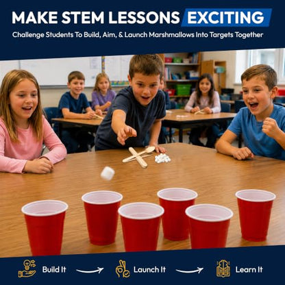 Firestix Classroom Set - Marshmallow Catapult STEM Kit – Build 20 Working Catapults - Includes 6 pounds of Mini Marshmallows Included – Hands-On Science, Engineering - style: Classroom Catapult Kit