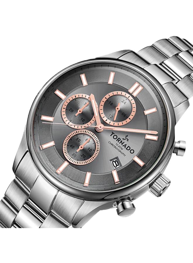 Tornado Celestia Elite Men’s Chronograph Watch | Green Dial, Gold Case & Strap, 42x48mm, 10ATM - T6106B-GBGH - color: Grey