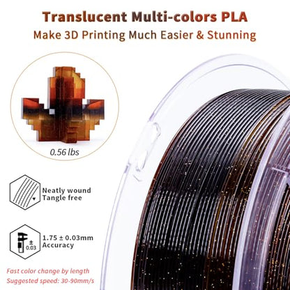 ZIRO PLA Filament 1.75mm, Sparkle Glitter & Transluent Base, 1kg Amber - color: Amber