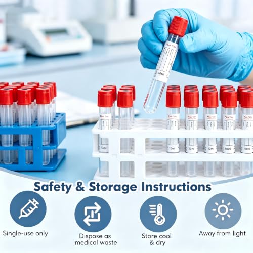 100 Pcs 5ml Plain Plastic Sample Tubes with Red Cap for Lab Use - color: red-5ml-100