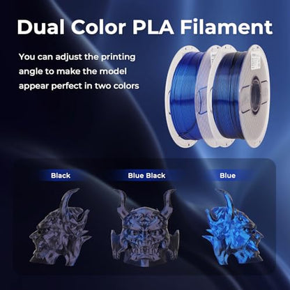 AMOLEN Silk PLA 3D Printer Filament, Dual Color Black Blue PLA 1.75mm, Shiny Color Change Filament 3D Printing PLA Filament for Most FDM 3D Printer, 1kg Spool(2.2lbs) - color: Black/Blue