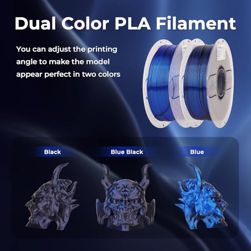 AMOLEN Silk PLA 3D Printer Filament, Dual Color Black Blue PLA 1.75mm, Shiny Color Change Filament 3D Printing PLA Filament for Most FDM 3D Printer, 1kg Spool(2.2lbs) - color: Black/Blue