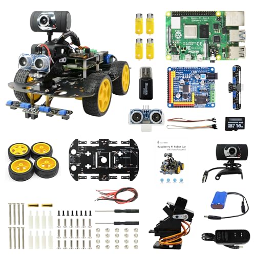Smart Robot Car Kit for Raspberry Pi 5/4B AI Vision HD Camera, 6-Way IR & Ultrasonic Sensors -Python Programming Open Source DIY Robotics Kit, Ideal for STEM & Coding Education (RPI5 4GB)