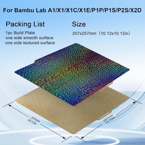 IdeaFormer Smooth Kaleidoscope PEK+Textured PEI Build Plate 257x257mm Flexible Spring Steel Sheet for Bambu Lab X2D/X1/X1C/X1E/P1P/P1S/P2S/A1,Excellent Adhesion,High Temp Resistance for Bambu Lab - color: PEK+DBS(Kaleidoscope+Textured PEI)
