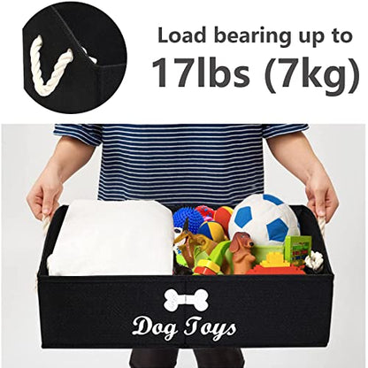 Geyecete Large Dog Toys Storage Bins - Foldable linen Trapezoid Organizer Boxes with weave Rope Handle, Collapsible Basket for Shelves (Black-DOG) - color: Black