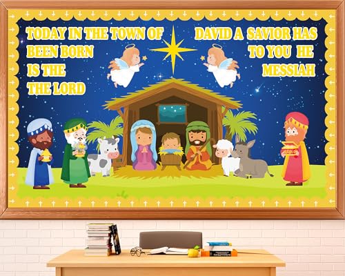 Christmas Nativity Religious Bulletin Board Christian Classroom Decoration Religiou Nativity Scene Cutout Jesus Birth Bulletin Board Church Sunday School VBS Cutouts for Home School Party Supplies - style: Christmas Nativity