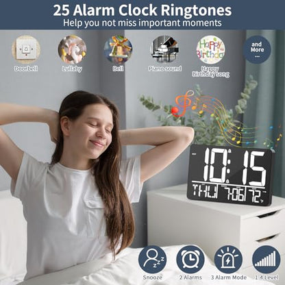 PERSUPER 13" Digital Wall Clock Large Display with Remote, Temp & Timer - style: White
