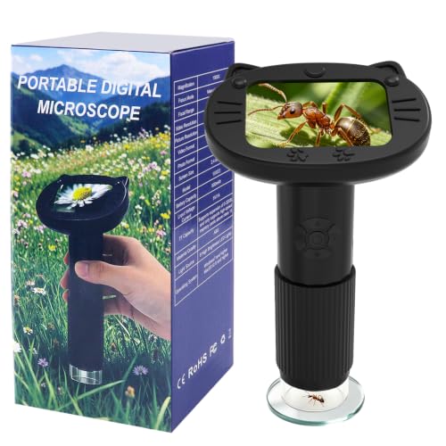 Microscope for Kids 100-1200x Handheld Microscope for Kids Digital Microscope 2.4-INCH IPS Screen Portable Digital Microscope for 3-10 Boys Girls Toys Gifts (Black) - color: Black