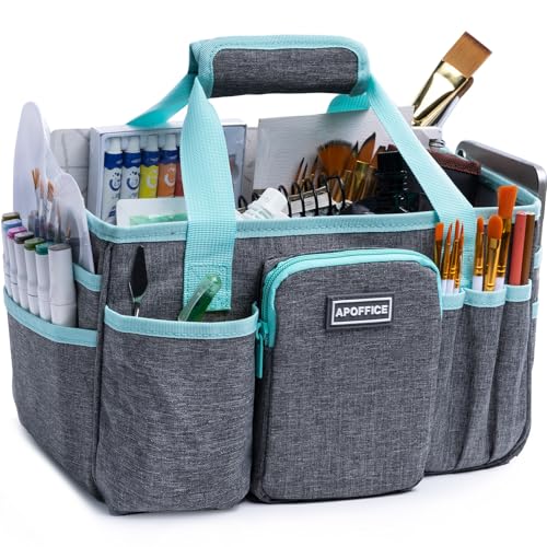 APOFFICE Art Supply Organizer Tote Bag, Craft Caddy Utility Storage Tote - color: Grey-Teal, size: M-12.5"