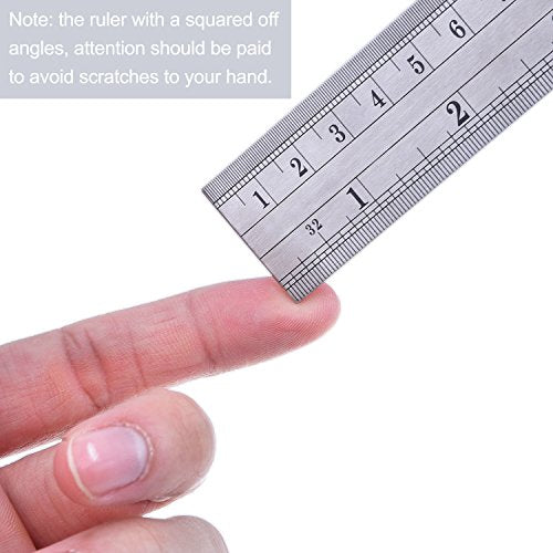 Eboot Stainless 2 Pack Steel Ruler 6 Inch and 12 Inch Metal Rule Kit with Conversion Table - color: Silver, style: 12 Inch, 6 Inch Style