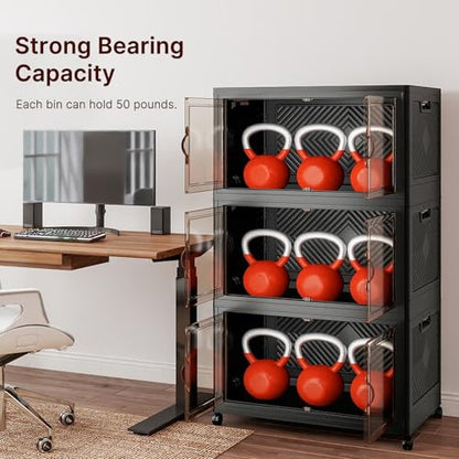 UAMFURI Stackable Storage Bins, 525QT Collapsible Drawers with 1 Lid - color: Dark-175QT, size: 3Pack with 1 top lid