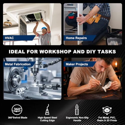 Deburring Tool with 10 HSS Blades and Blue Aluminum Handle, 360° Rotary Reamer for 3D Printing and Metal Edge Finishing, High-Speed Steel Tool for PVC, Copper and Resin - color: Blue