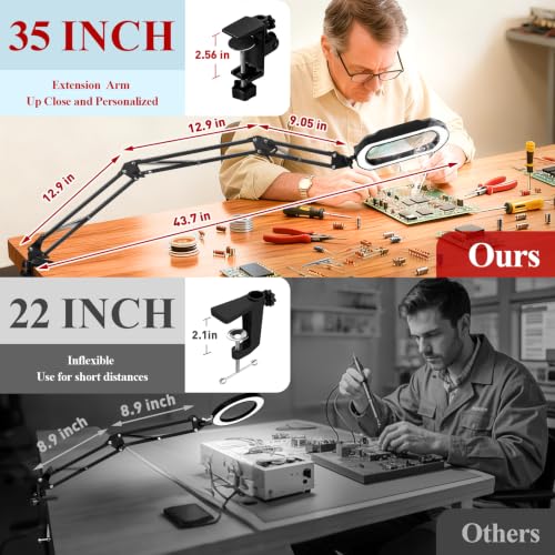 12X Square Magnifying Glass with Light and Clamp, Solder Helping Hand - color: Red, size: 12X