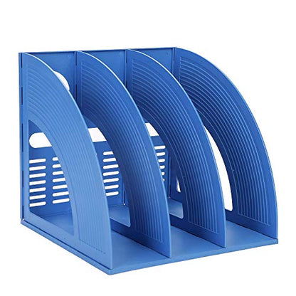 Marte Vanci Magazine File Holder Book Desktop Organizer Plastic Storage Sturdy Vertical 3 Section Folder Blue - color: Blue 3 Section