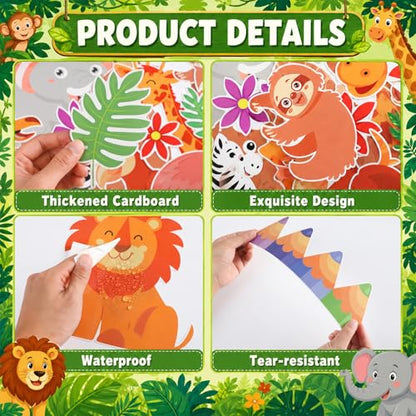 We are Wild About Learning Bulletin Board Set Jungle Animals Truck Classroom Decoration Safari Animal Forest Adventure Paper Cutouts for Teacher Back to School Chalkboard Wall Preschool Supplies - style: Safari Animal