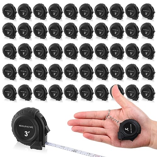 Kanayu 50 Pcs Pcs Mini Measuring Tape with Keychain, 3 ft, Black - color: Black, size: 3 ft