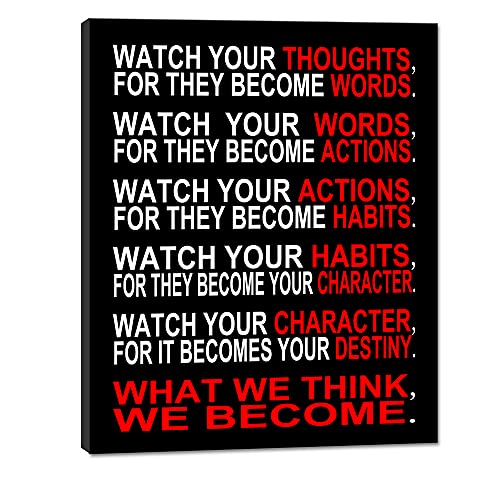 Pyradecor Watch Your Thoughts Motivational Classroom Poster Modern Canvas Prints Wall Art Paintings Ready to Hang for Office Living Room Home Decorations Stretched Pictures Artwork - color: Black and white and red, size: 16"L x 12"W