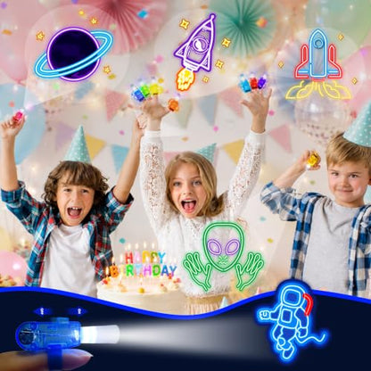 24 Pcs Space Themed Party Favors LED Finger Lights Toys for Kids Ages 3-12 - style: Space