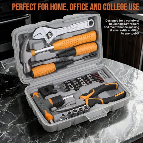 Hi-Spec Magnetic T-Handle Ratchet Wrench and Screwdriver Set with Toolbox - color: Pale Yellow