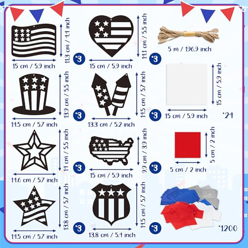 CJiangpo 24 Sets Independence Day Suncatcher Paper Craft Kits, DIY Stained Glass Effect Window Ornament Tissue Paper Art Craft for Classroom Activities 4th of July Patriotic Decors Party Supplies - style: Independence Day
