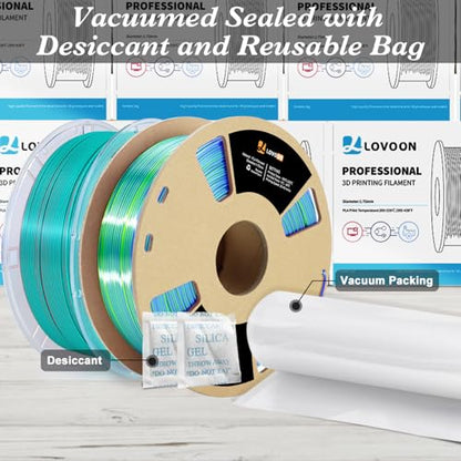 LOVOON Silk PLA 3D Printer Filament Bundle 2 KG, PLA Filament 1.75mm, Shiny Silk Blue/Green/Red and Blue/Pink Change by Angle, 3D Printing Filament for Most FDM Printers and 3D Pen, 1KG X 2 Spools - color: Blue/Green/Red+blue/Pink, size: 2 kg