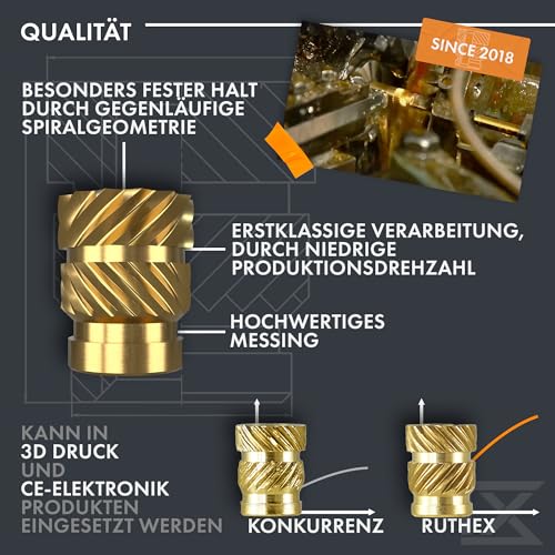 ruthex M10 Threaded Inserts - 10 Pieces RX-M10x12.7 Brass Heat Set Insert for Plastic Parts - Inches knurled Nuts - Insert by Heat into 3D Printing Components - color: Metric Threaded Insert, size: M10x12.7 (10pcs)