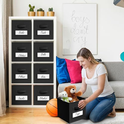 10 Pack Fabric Storage Cubes with Label 13" Collapsible Cube Bins, Black - color: Black, size: 13 Inch