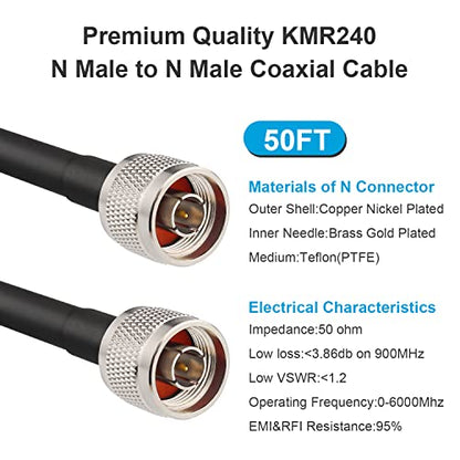 MOOKEERF KMR240 N Cable - 50FT Ultra Low Loss N Male to N Male Cable Pure Copper 50 ohm for Antenna,WiFi Router,Signal Booster, Amplifier - size: 50FT