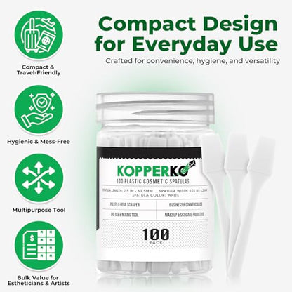 Kopperko Mini Skin Care Spatula, 2.5 Inch, 100 Pack, White - color: White, size: 100 Spatulas