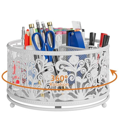EKNITEY Rotating Mesh Desk Organizer - 4 Slots Cute Pen Pencil Holder Caddy - color: White