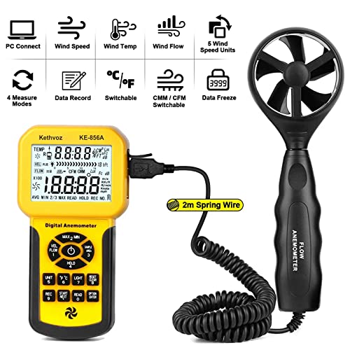 CFM Meter HVAC Anemometer, Kethvoz 856A Air Flow Tester for Duct Dryer Vent