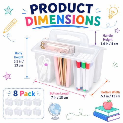 8 Pack Classroom Caddy Storage Basket with Handle (Clear) - color: Clear