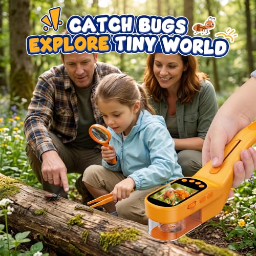 Bug Catcher Microscope for Kids Outdoor: STEM Toys with 500X HD Zoom - Birthday Gift for Boys Girls Age 3-12 - Handheld Nature Explorer Kits for Summer Camping - color: 1-Orange