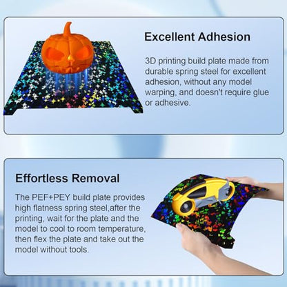 IdeaFormer-3D K1 K1C K1 SE Build Plate Rainbow Confetti PEF+Galaxy PEY Spring Steel Bed Plate with Magnetic Plate 235x235mm for Creality K1C/K1/K1 SE/Ender 3 V3 SE/KE/Ender 3 S1/Pro/Ender 5 S1 - color: Rainbow Confetti PEF+Galaxy PEY