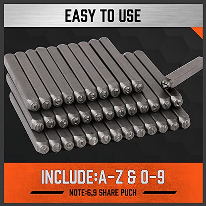 HORUSDY 37-Piece Number and Letter Stamp Set 1/8 (3mm) (A-Z & 0-9 + Love) Punch Perfect for Imprinting Metal Stamping kit, Plastic, Wood, Leather. - color: (1/8”) 3mm