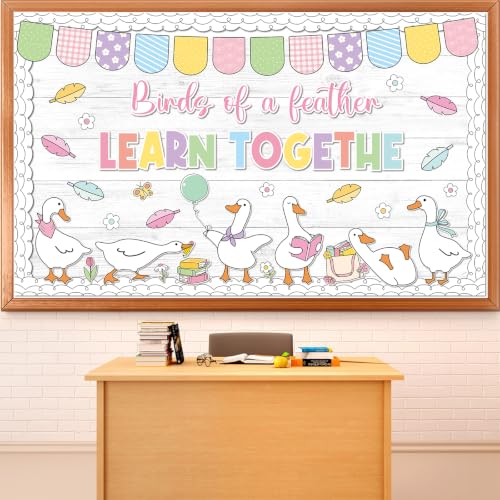 Silly Goose Bulletin Board Decoration Set Inspirational Back to School Classroom Decoration Cute Goose Blooming Floral Paper Cutouts for Home School Classroom Chalkboard Wall Door Party Supplies - style: Silly Goose
