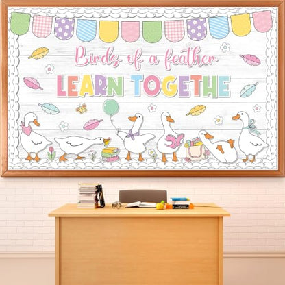 Silly Goose Bulletin Board Decoration Set Inspirational Back to School Classroom Decoration Cute Goose Blooming Floral Paper Cutouts for Home School Classroom Chalkboard Wall Door Party Supplies - style: Silly Goose