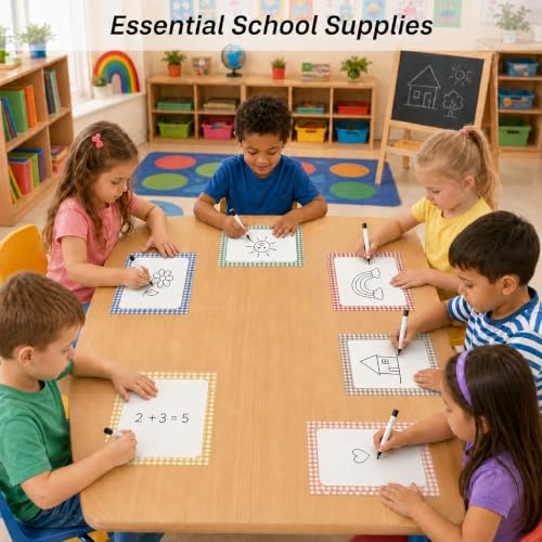Cinrobiye 24 Pcs Dry Erase Stickers for Classroom Tables, Reusable Writable Decals with 2 Scrapers, Waterproof Dry Erase Spots for Desks, Whiteboards, Walls, Teacher Classroom School Supplies - color: Checkered