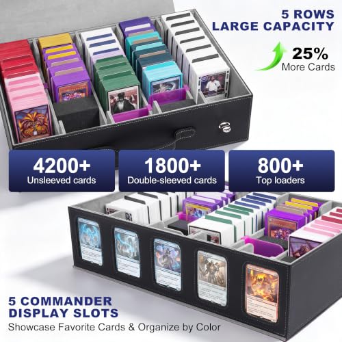 Trading Card Storage Box 5-Row with Side Display Window, Black Gray - color: Black Grey, size: 5 Rows Side window
