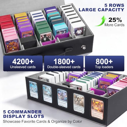Trading Card Storage Box 5-Row with Side Display Window, Black Gray - color: Black Grey, size: 5 Rows Side window