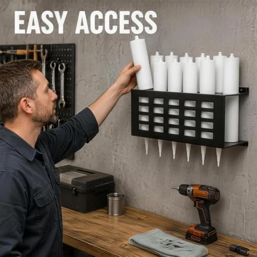 2 Pack 11 Slots Black Grease Tube Holder, Caulk Tube Rack for Work Van, Heavy Duty Wall Mount Storage Organizer for Garage Workshop