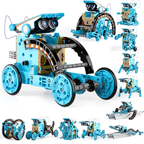 Lucky Doug 12-in-1 STEM Solar Robot Kit Toys Gifts for Kids 8 9 10 11 12 13 Years Old, Educational Building Science Experiment Set Birthday for Kids Boys Girls - color: Blue
