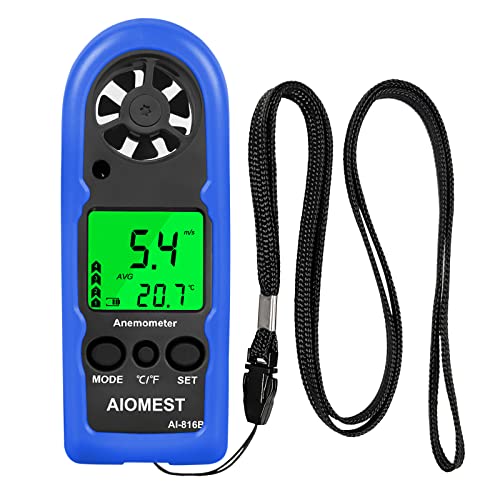 Digital Anemometer 65 mph, AIOMEST Mini Wind Speed Meter Gauge AI-816B