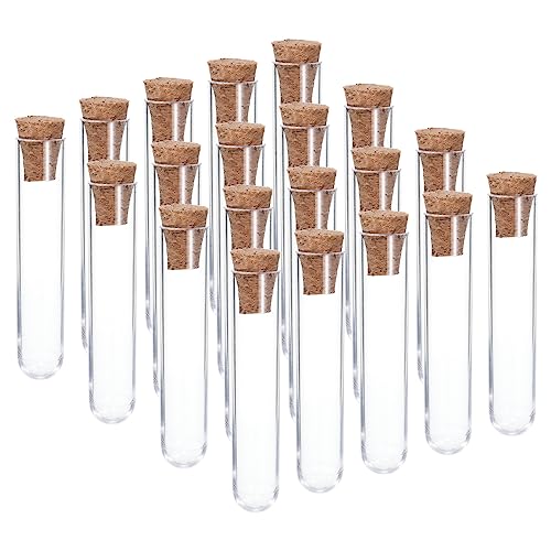 PATIKIL 3ml Plastic Test Tubes with Cork Stoppers, 20Pcs 60x12mm Tubes for Scientific Party Decoration Candy Bead Storage Bath Salt Lab Use, Clear - size: 60x12mm