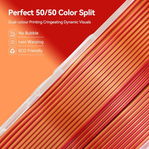 Kingroon Silk PLA Filament, Dual Color PLA Filament, Multicolor 3D Printer Filament, Dimensional Accuracy 1.75mm (+/-0.02mm) 1kg Spool(2.2lbs), Gold Redcopper - color: 1kg-gold Redcopper, size: 1KG